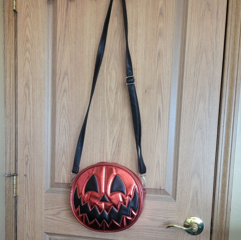 Love pain and stitiches metallic red pumpkin crossbody purse
